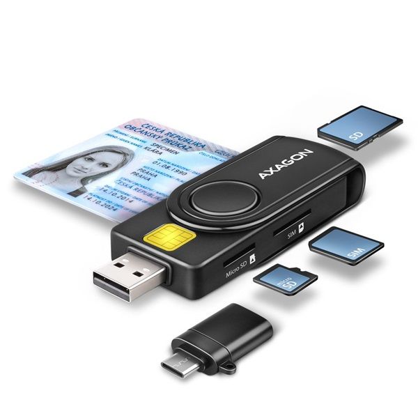 Axagon CRE-SMP2A USB Smart card &amp; SD/microSD/SIM card PocketReader összecsukható okos kártyaolvasó