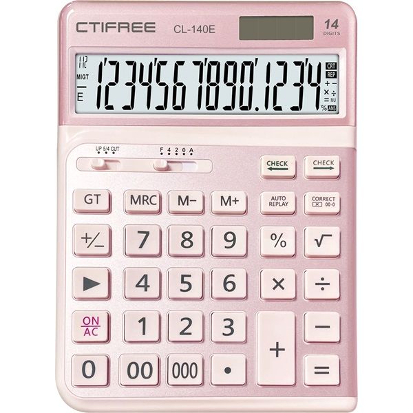 CTIFREE CL-140E PINK rózsaszín ergonómikus számológép, 145x198mm, 14 számjegy, dual power, 2 év garancia