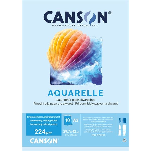 Canson A3 224g, 10 ív akvarellpapír blokk