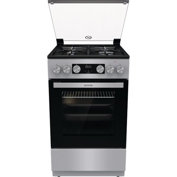 Gorenje GK5C41SH-B inox, szabadonálló, gáz, kombinált, főzőzóna: 4, sütő:70L, grill, tűzhely