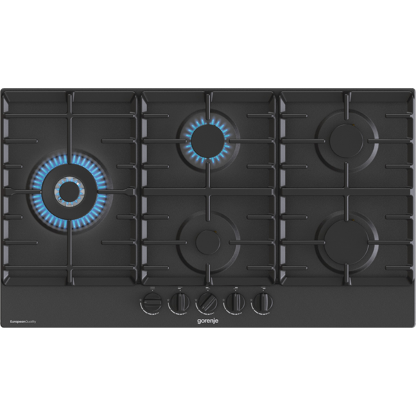 Gorenje GW951MB fekete, beépíthető, gáz, főzőzóna: 4 +1 wok égőfej, beépíthető méret: 56cm, főzőlap