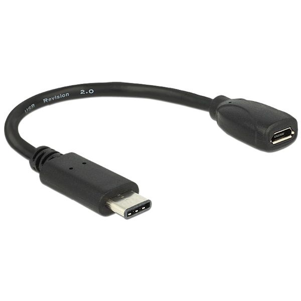 Delock 65578 15cm USB Type-C 2.0 apa - USB 2.0 micro-B típusú anya fekete adatkábel