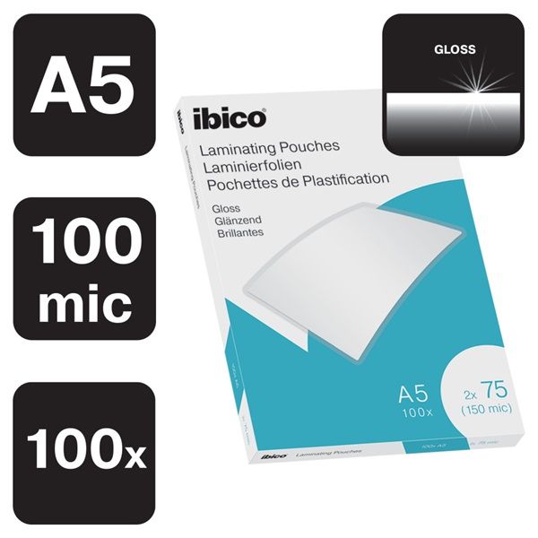Ibico  A5 75 micron, 100 db/csomag light fényes lamináló fólia