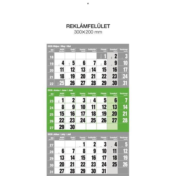 Realsystem 2026 6061 12lapos zöld speditőr naptár