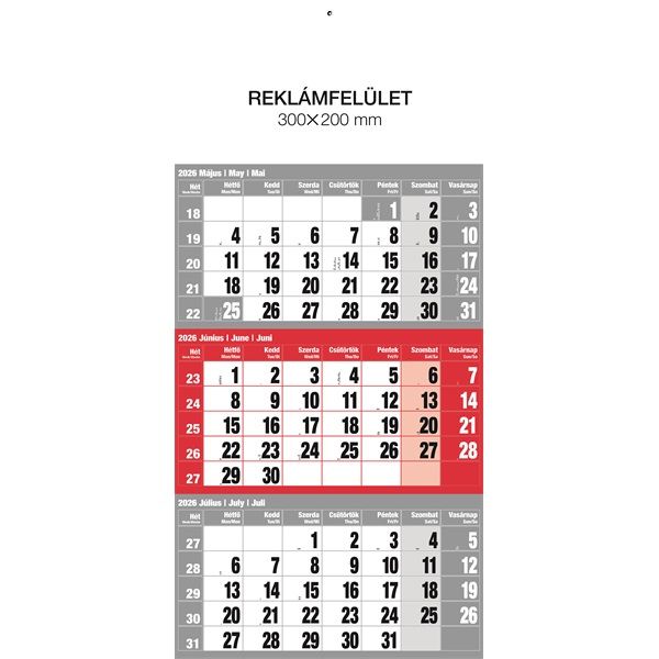 Realsystem 2026 6061 12lapos piros speditőrnaptár