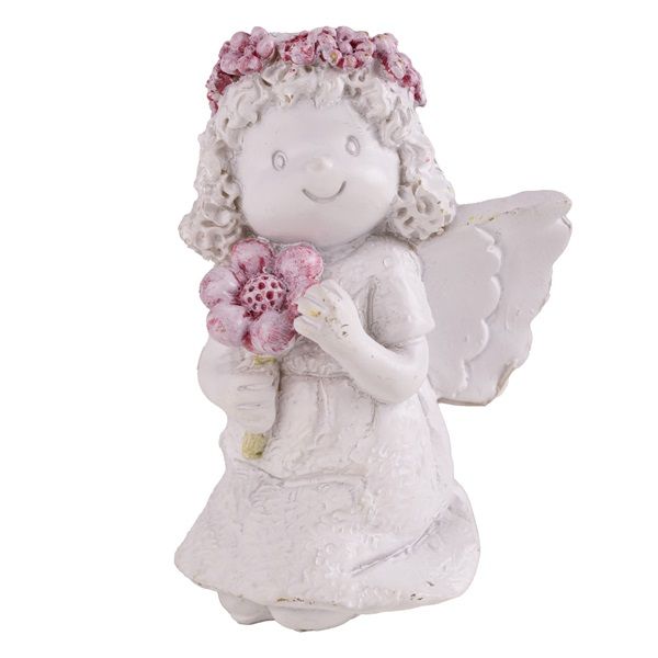 IRIS dekor műgyanta angyal áll+virág koszorú fehér 9,8cm