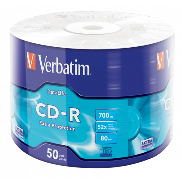 VERBATIM 43787 CD-R 700MB/52x/extra protection írható felület/egyszer írható CD 50db/csomag