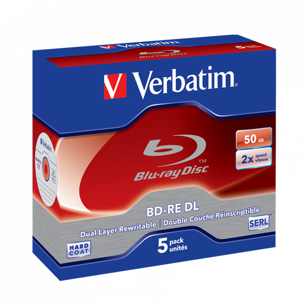 VERBATIM 43760 BD-RE 50GB/kétrétegű/2x/fehér-kék írható felület/újraírható Blu-Ray 5db/csomag