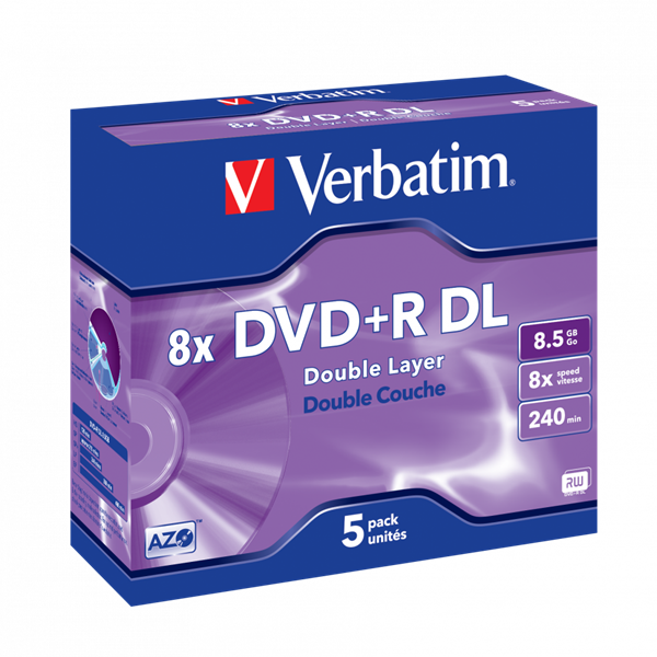 VERBATIM 43541 DVD+R 8,5GB/kétrétegű/8x/matt ezüst írható felület/egyszer írható DVD 5db/csomag