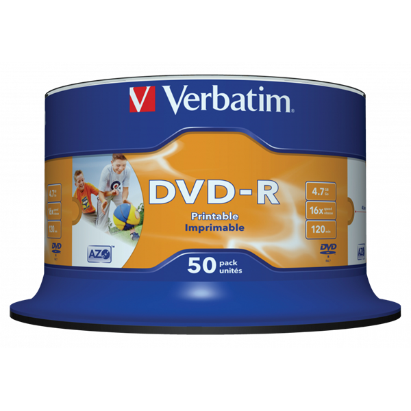VERBATIM 43533 DVD-R 4,7GB/16x/nyomtatható felület/egyszer írható DVD 50db/csomag