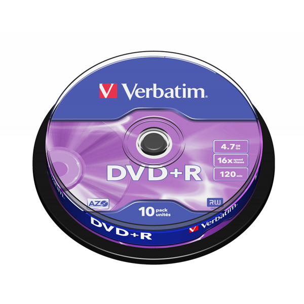 VERBATIM 43498 DVD+R 4,7GB/16x/matt ezüst írható felület/egyszer írható DVD 10db/csomag