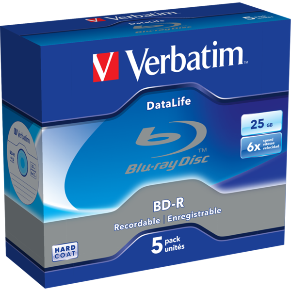VERBATIM 43836 BD-R 25GB/egyrétegű/6x/fehér-kék írható felület/egyszer írható Blu-Ray 5db/csomag