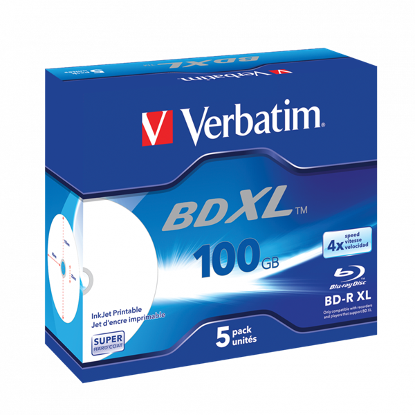 VERBATIM 43789 BD-R XL 100GB/4x/nyomtatható felület/egyszer írható Blu-Ray 5db/csomag