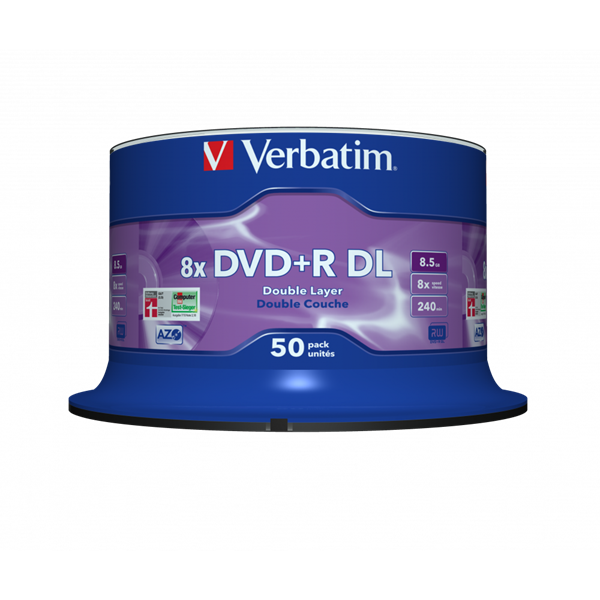 VERBATIM 43758 DVD+R 8,5GB/kétrétegű/8x/matt ezüst írható felület/egyszer írható DVD 50db/csomag