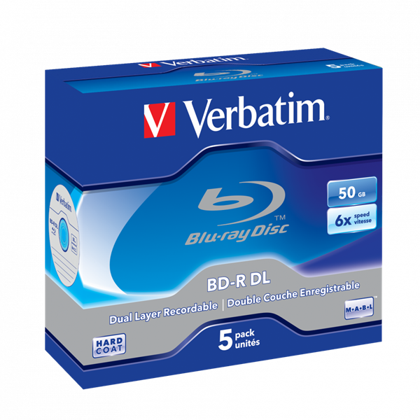 VERBATIM 43748 BD-R 50GB/kétrétegű/6x/fehér-kék írható felület/egyszer írható Blu-Ray 5db/csomag