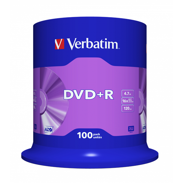 VERBATIM 43551 DVD+R 4,7GB/16x/matt ezüst írható felület/egyszer írható DVD 100db/csomag