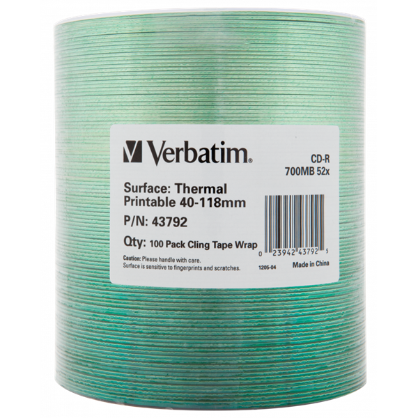 VERBATIM 43792 CD-R 700MB/52x/hő nyomtatható felület/egyszer írható CD 100db/csomag
