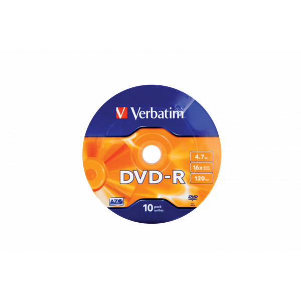 VERBATIM 43729 DVD-R 4,7GB/16x/matt ezüst írható felület/egyszer írható DVD 10db/csomag