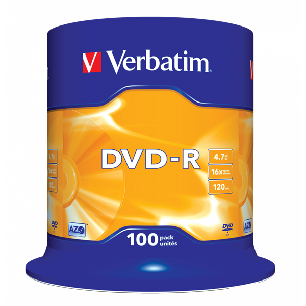 VERBATIM 43549 DVD-R 4,7GB/16x/matt ezüst írható felület/egyszer írható DVD 100db/csomag