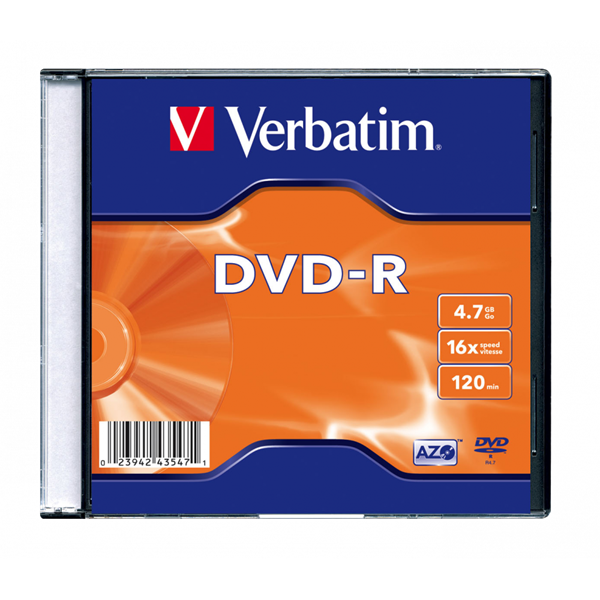 VERBATIM 43547 DVD-R 4,7GB/16x/matt ezüst írható felület/egyszer írható DVD 1db