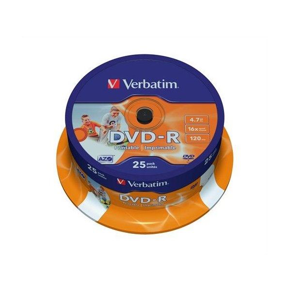 VERBATIM 43538 DVD-R 4,7GB/16x/nyomtatható felület/egyszer írható DVD 25db/csomag