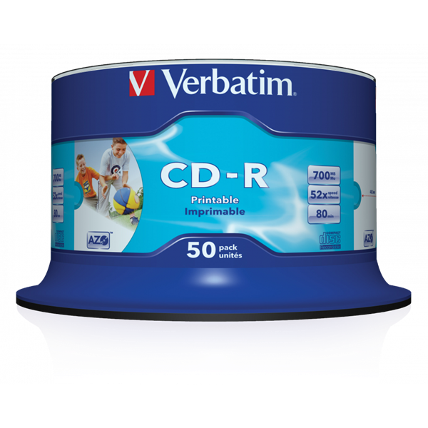 VERBATIM 43438 CD-R 700MB/52x/nyomtatható felület/egyszer írható CD 50db/csomag