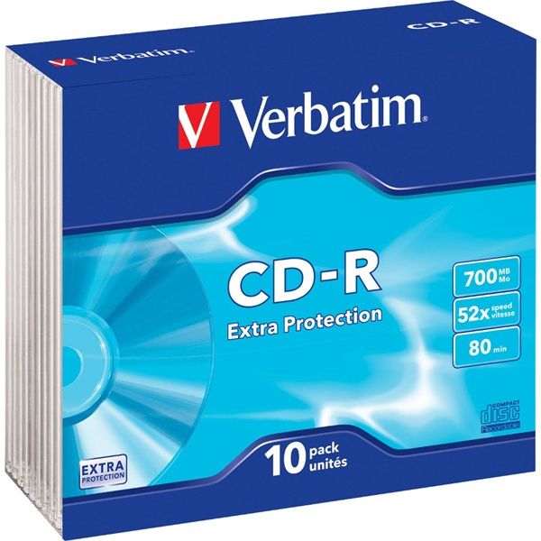 VERBATIM 43415 CD-R 700MB/52x/extra protection írható felület/egyszer írható slim CD 10db/csomag