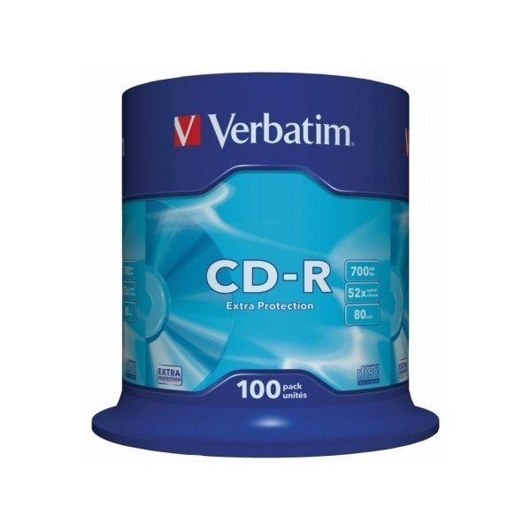 VERBATIM 43411 CD-R 700MB/52x/extra protection írható felület/egyszer írható CD 100db/csomag