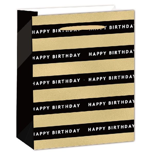 IRIS matt papírtasak hologrammos hot stamp Happy Birtday fekete/arany 26 x 32cm