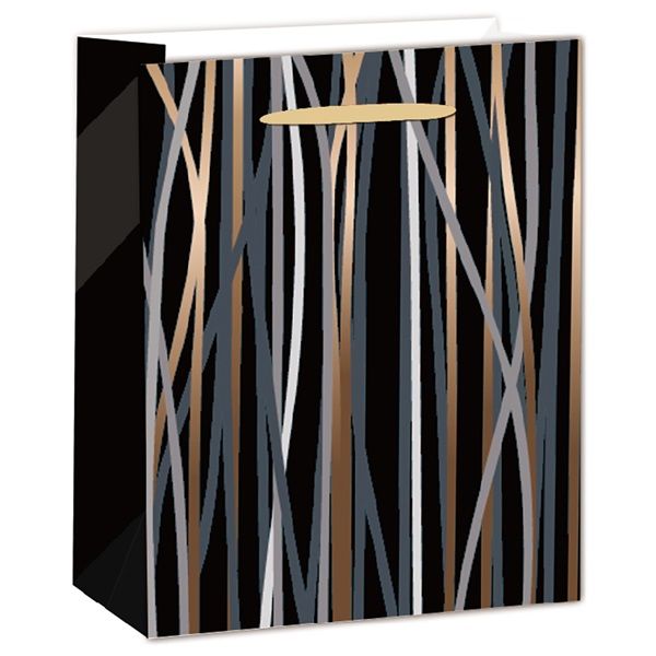 IRIS matt papírtasak fekete/bronz csíkos 26 x 32cm