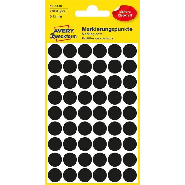 Avery 3140 12mm 270db-os fekete jelölőpont