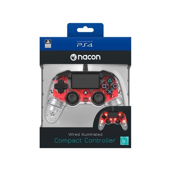 Nacon 2804955 Compact PS4 vezetékes átlátszó-halványpiros kontroller
