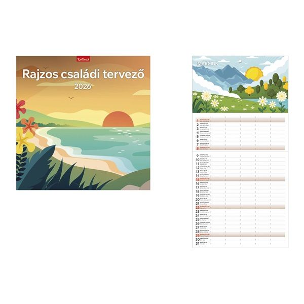 Kalendart 2026 T098 Családi tervező rajzos falinaptár