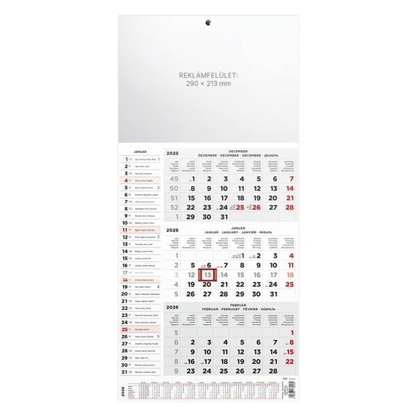 Kalendart 2026 T077 3 havi fej nélkül speditőrnaptár