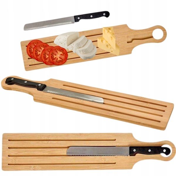 Lowenthal bambusz vágódeszka 49,5x10,5cm kenyérvágó késsel 28cm