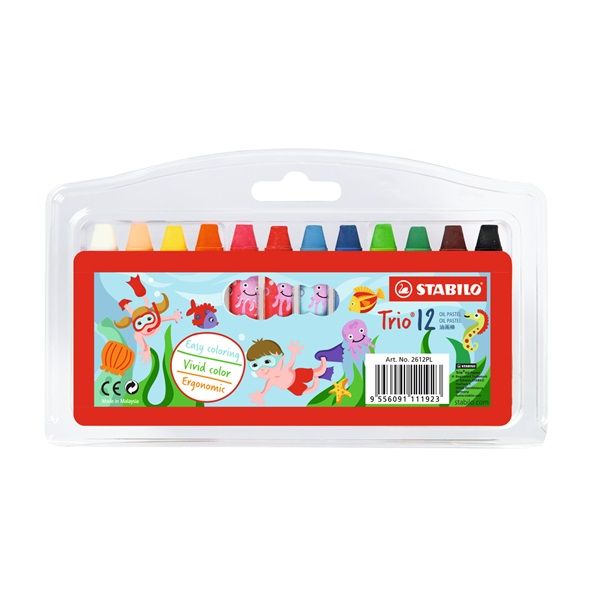 Stabilo Trio háromszögletű 12 db-os vegyes színű olajpasztell kréta készlet