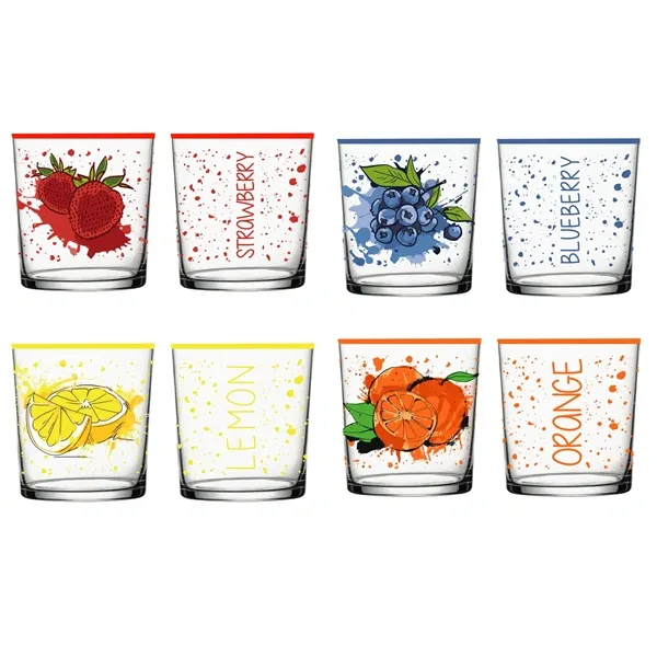 IRIS mintás üveg pohár 345ml, Blueberries, Lemon vagy Orange minta 131700-000