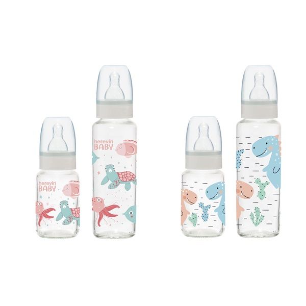 IRIS teknős vagy dinoszaurusz mintás cumisüveg szett 0-6 hónapos babáknak, 1 cseppes, 2 darabos, 125ml+250ml 111829-803