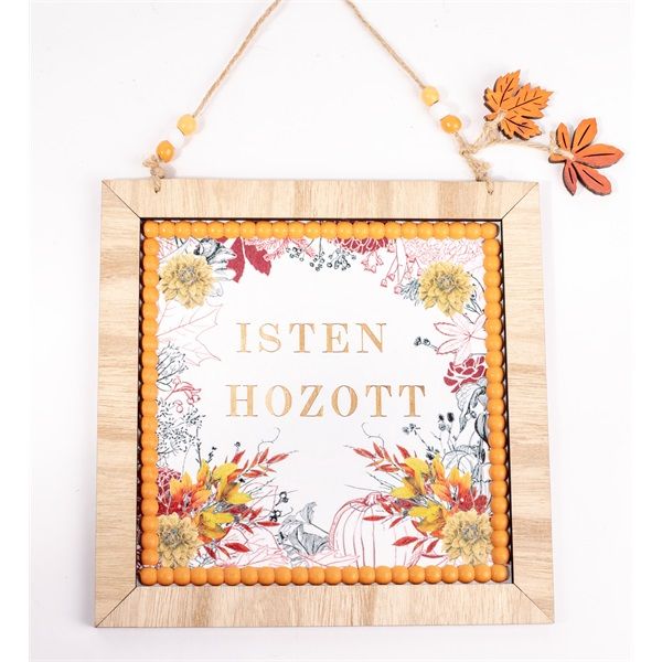 IRIS fa kopogtató tábla, "isten hozott" felirat, őszi színek 22 x 22cm
