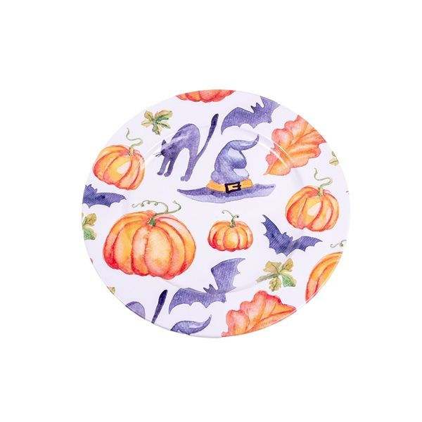 IRIS bádog tálca, kör alakú, halloween dekor, narancssárga lila 33 x 1,5 cm