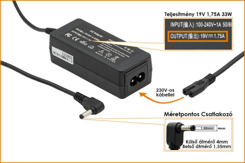 ASUS PLUGON1214003 19V 1,75A 33W M-Plug utángy. NB töltő