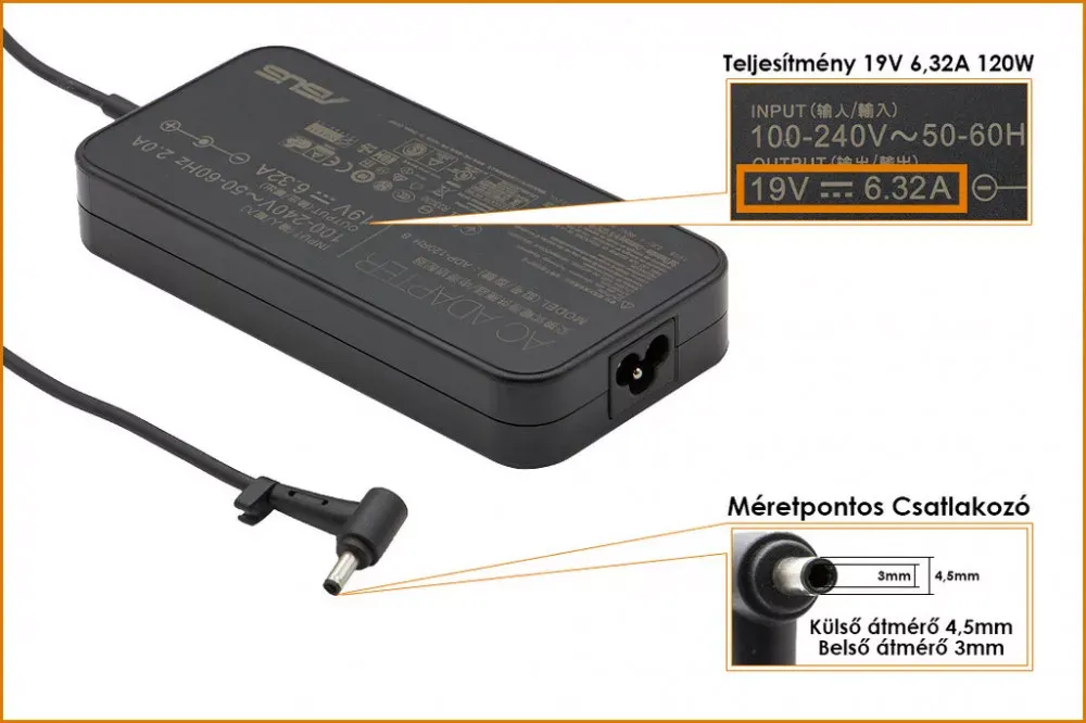 ASUS 19V 6,32A 120W (4,5mm/3mm) gyári laptop töltő