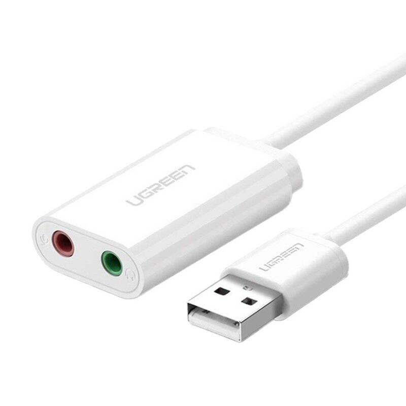 UGREEN US205 USB külső hangkártya adapter, 15cm (fehér)