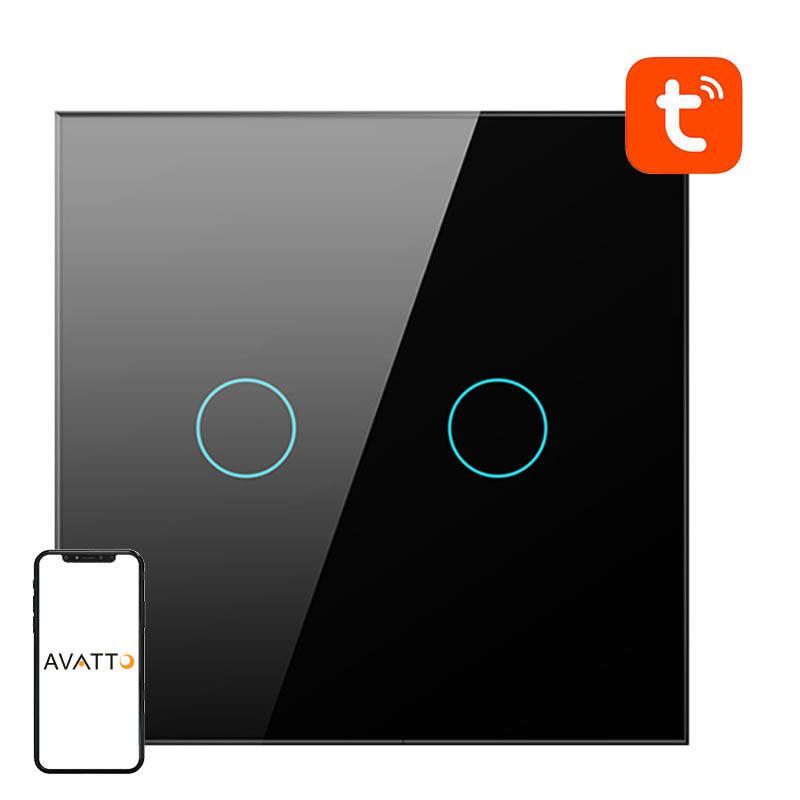 Érintőkapcsoló WiFi Avatto TS02-EU-B2 Double TUYA (fekete)