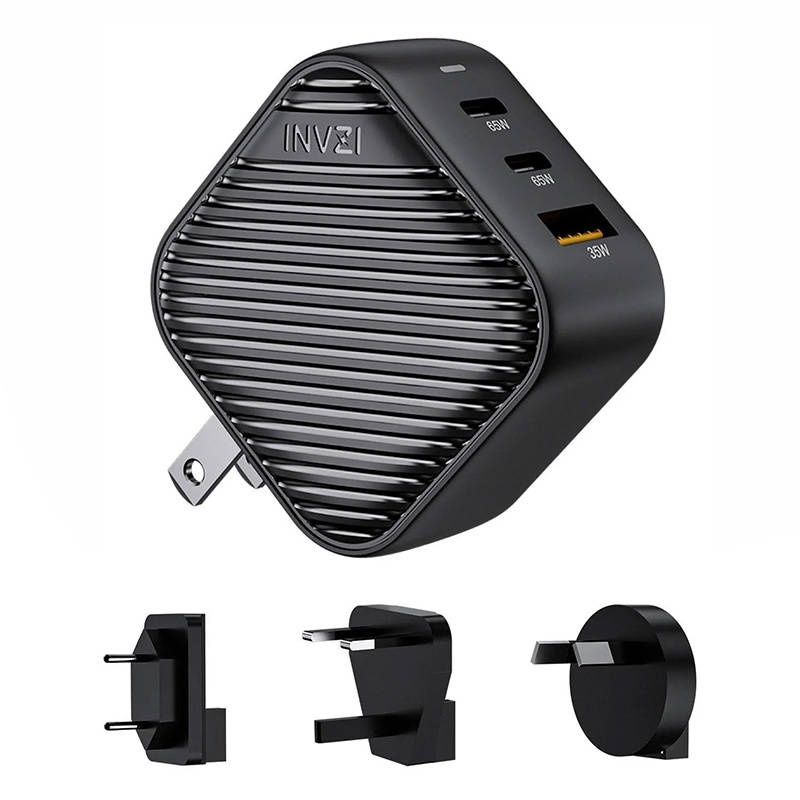 INVZI GanHub 2x USB-C + USB töltő, 65W, EU/UK/AU/US (fekete)