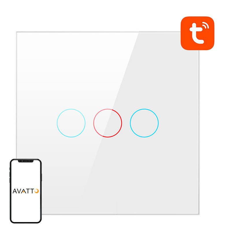 Érintőkapcsoló WiFi Avatto TS02-EU-W3 Triple TUYA (fehér)