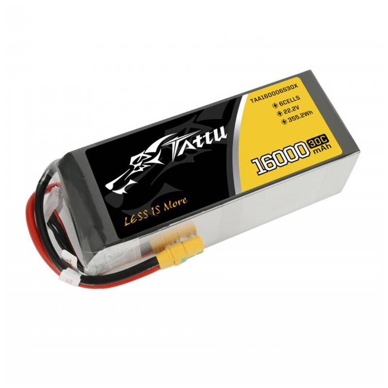 Tattu 16000mAh 22.2V 30C 6S1P LiPo akkumulátor csomag XT90 szikraelhárító dugóval