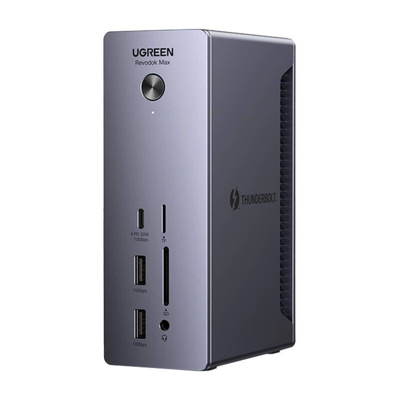 UGREEN U710 dokkolóállomás, 2x Thunderbolt 4, DisplayPort 8K 30Hz, 4x USB, USB-C, RJ45, SD/TF, AUX, PD 90W (szürke)