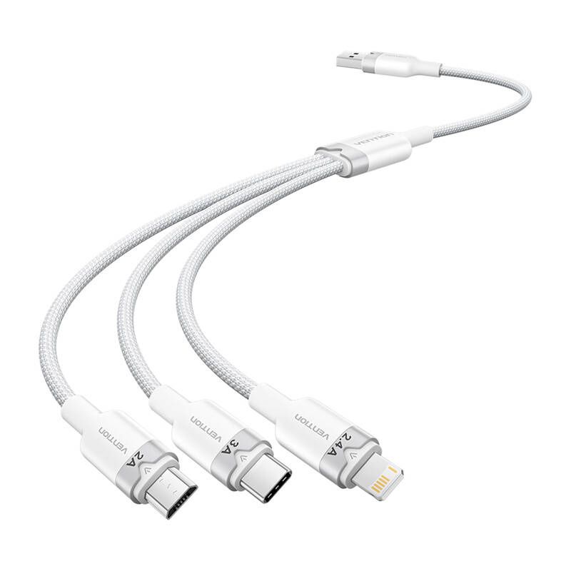 USB 2.0 A-3in1 3A kábel Vention CTPWG 1.5M (fehér)