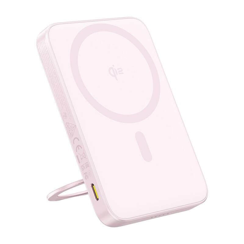 Baseus PicoGo mágneses powerbank állvánnyal, Qi2, 5000mAh, 20W (rózsaszín)